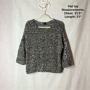 Eileen Fisher Organic Cotton Boxy Knit Sweater Black White L